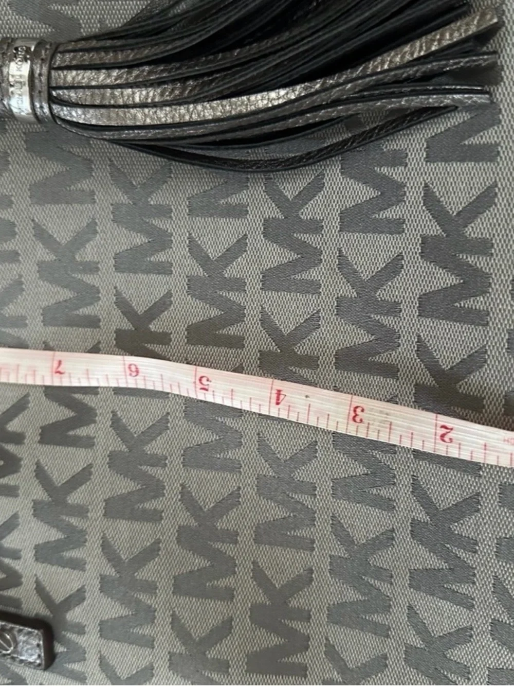 Michael Kors Brown and Gray MK Logo Tote with Tassel Charm